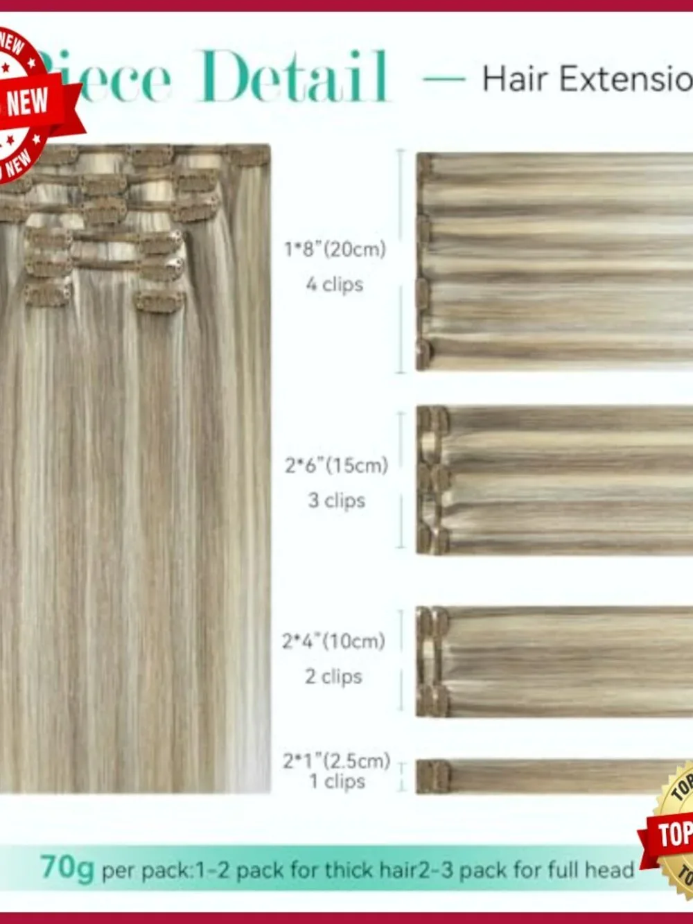 22 Inch Real Human Hair Clip In Extensions, 7pcs 75g Straight Remy Hair